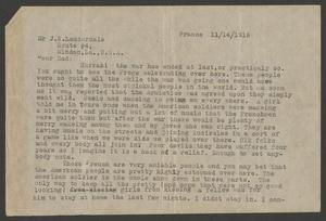 Primary view of object titled '[Letter from Victor Lauderdale to J.R Lauderdale, November 14th, 1918]'.