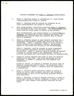 Primary view of object titled '[Contract agreement for Pedro J. Gonzalez Autobiography]'.