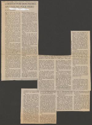 Primary view of object titled '[Clipping: Corrido for Don Pedro, An Unsung Folk Hero]'.