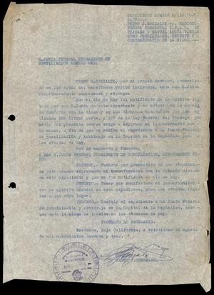 Primary view of object titled '[Letter from Pedro J. Gonzalez to a federal conciliation board, 1]'.