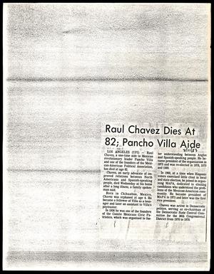 Primary view of object titled '[Clipping: Raul Chavez Dies At 82; Pancho Villa Aide]'.