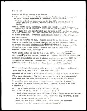 Primary view of object titled '[Transcript of an interview between Lorena Parlee and Pedro J. Gonzalez, 1]'.