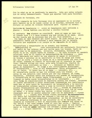 Primary view of object titled '[Transcript for an interview with Pedro J. Gonzalez, 1]'.