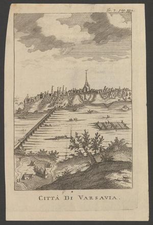Primary view of object titled '[Intaglio print from a type printed book of a city scape "Citta Di Varsavia"]'.