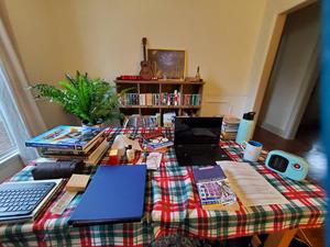 Primary view of [Wintermester Graphic Novels and Comics Course takes over dining room table]
