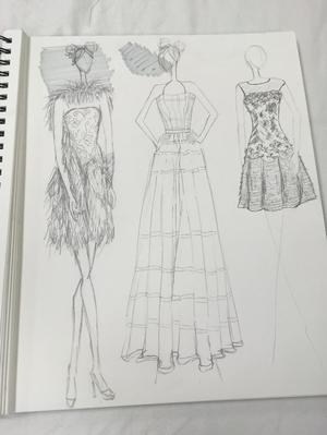 Primary view of object titled '[Student's sketch of several Texas Fashion Collection artifacts]'.