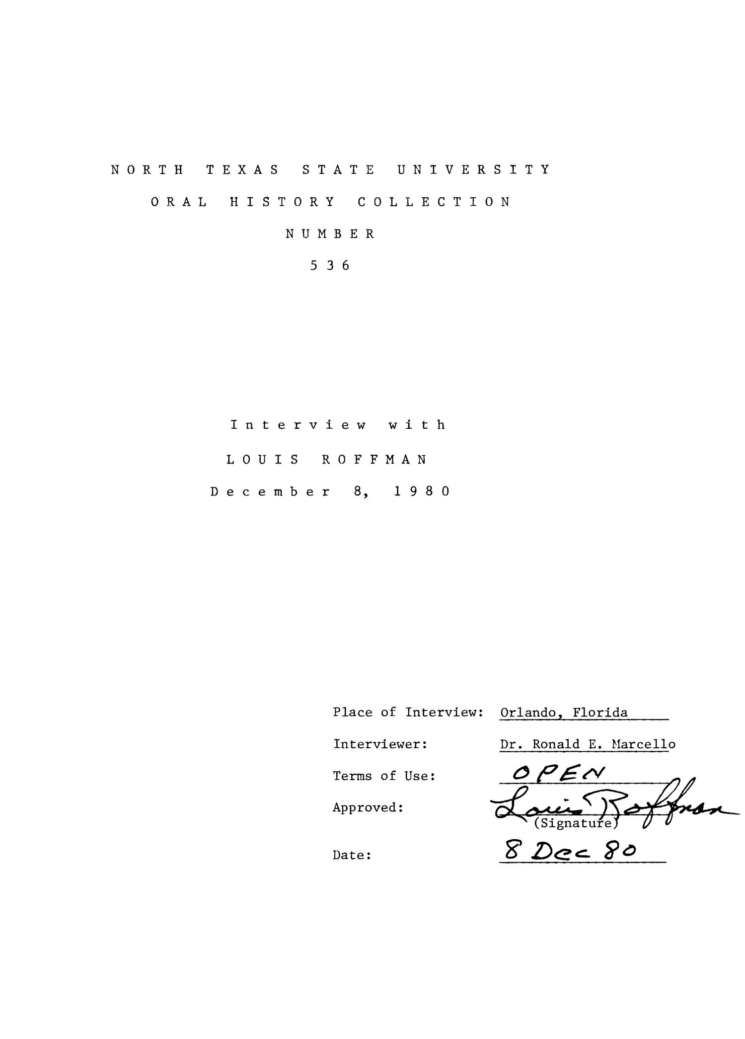 Oral History Interview with Louis Roffman, December 8, 1980
                                                
                                                    Title Page
                                                