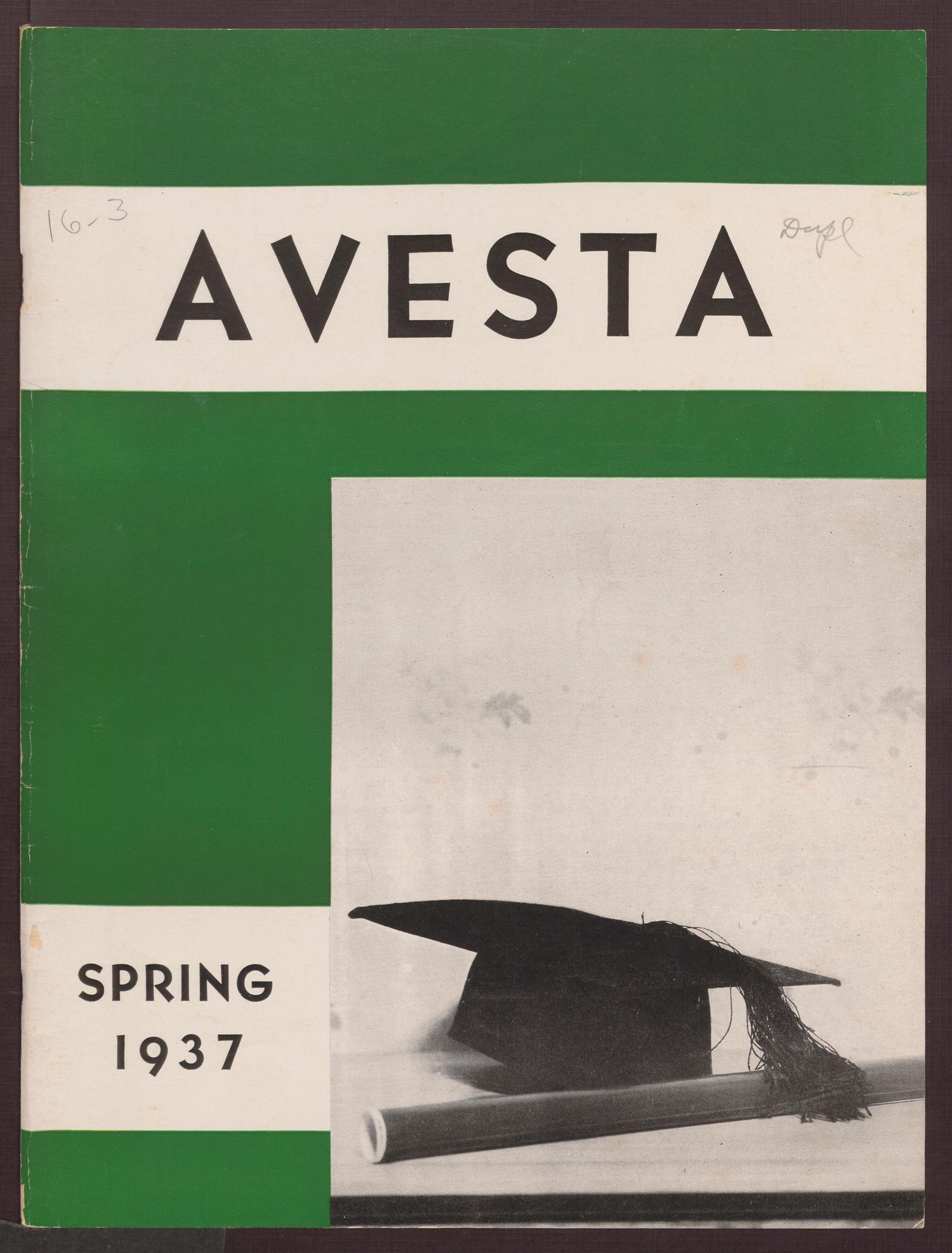 The Avesta, Volume 16, Number 3, Spring, 1937
                                                
                                                    Front Cover
                                                