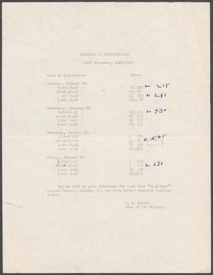 Primary view of object titled 'North Texas State Teachers College Schedule of Examinations: Fall 1938 - 1939'.
