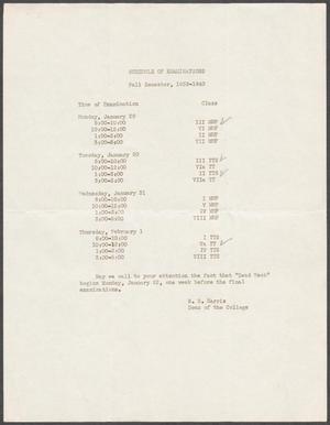 Primary view of object titled 'North Texas State Teachers College Schedule of Examinations: Fall 1939 - 1940'.