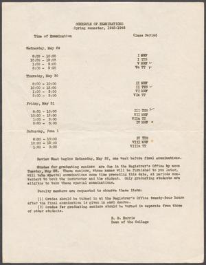 Primary view of object titled 'North Texas State Teachers College Schedule of Examinations: Spring 1945 - 1946'.