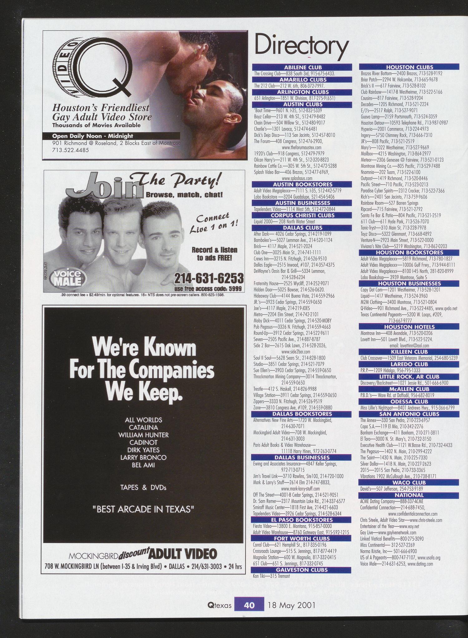 Qtexas, Volume 1, Issue 34, May 18, 2001
                                                
                                                    40
                                                