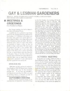 Primary view of object titled 'Gay and Lesbian Gardeners, Volume 2, Number 9, September 1994'.