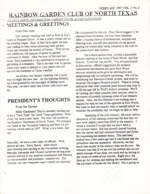 Primary view of object titled 'Rainbow Garden Club of North Texas Newsletter, Volume 5, Number 2, February 1997'.