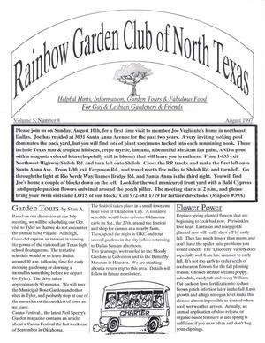Primary view of object titled 'Rainbow Garden Club of North Texas Newsletter, Volume 5, Number 8, August 1997'.