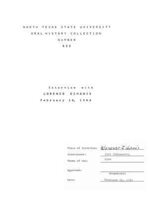 Primary view of object titled 'Oral History Interview with Lorenzo Echanis, February 16, 1984'.