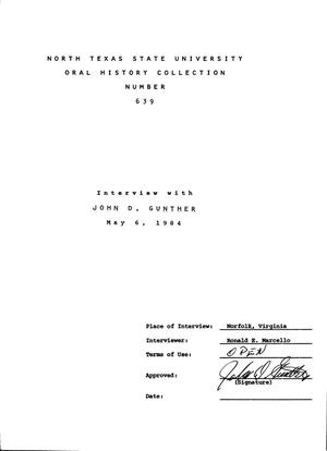 Primary view of object titled 'Oral History Interview with John D. Gunther, May 6, 1984'.