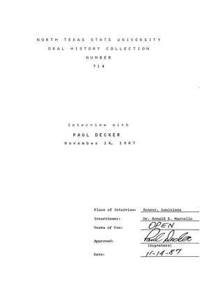 Primary view of object titled 'Oral History Interview with Paul Decker, November 14, 1987'.