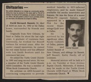 Primary view of object titled '[Clipping: Obituary for David Bernard Bassett]'.