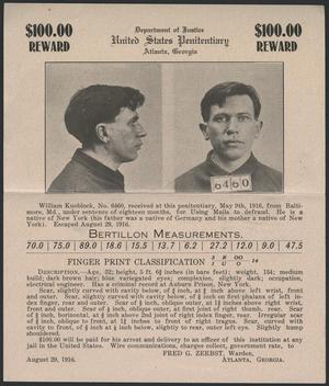 Primary view of object titled '[Wanted Poster: William Knoblock, Atlanta, Georgia, August 29, 1916]'.