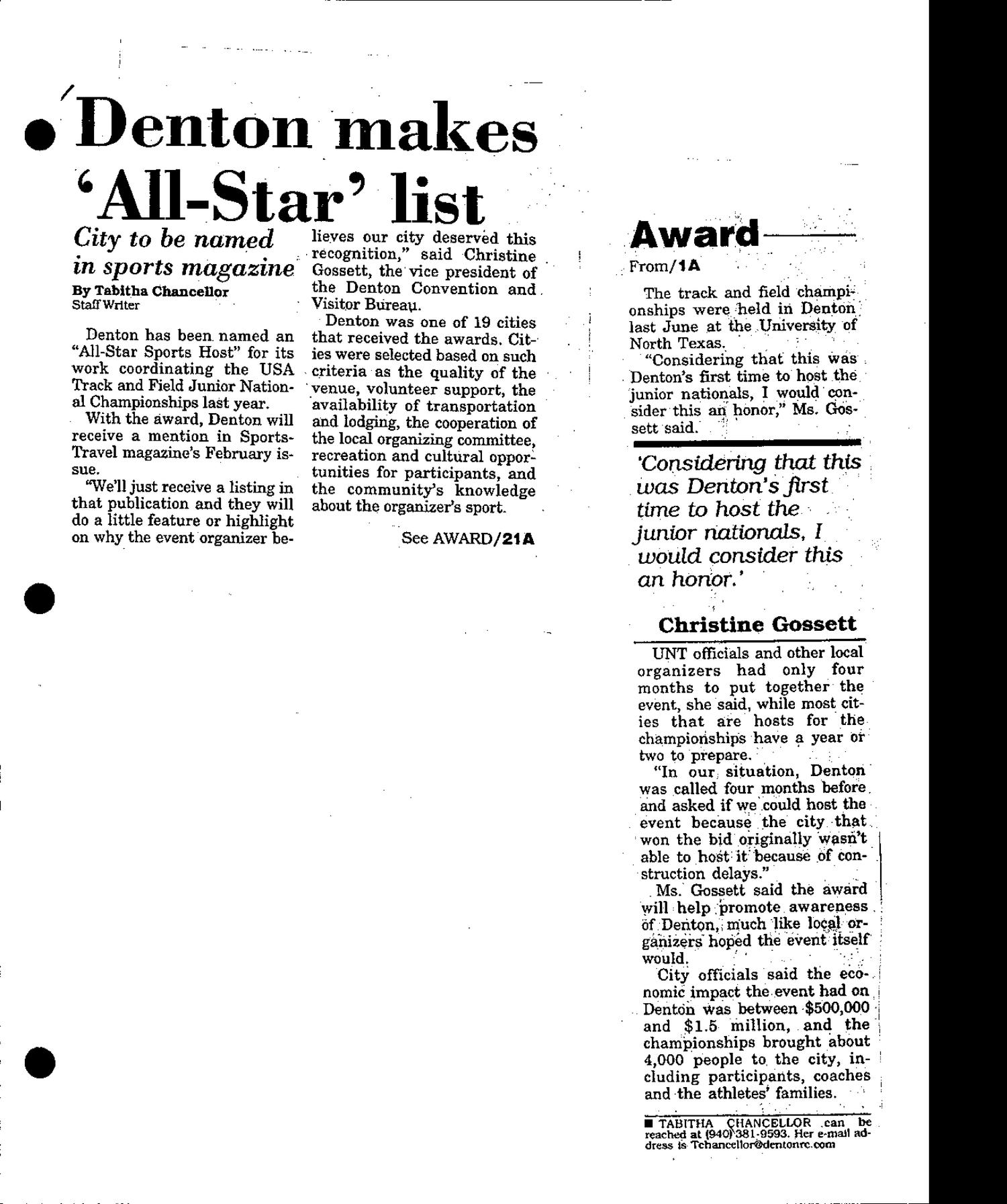 [Collection of photocopied news clippings from Denton Record Chronicle]
                                                
                                                    [Sequence #]: 3 of 365
                                                