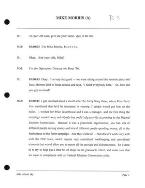 Primary view of object titled '[Transcript for Mike Morris interview]'.
