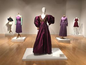 Primary view of object titled '[Purple garments on display for an exhibition]'.