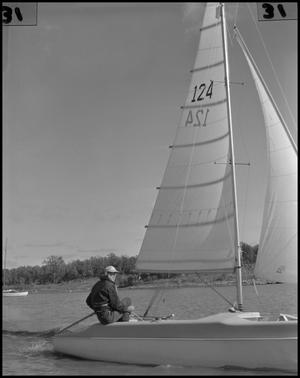 Primary view of object titled '[Photograph of Dr. Louise Self, Sailing]'.