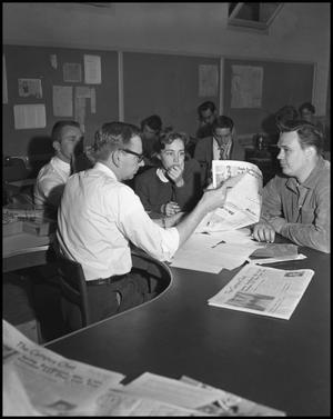 Primary view of object titled '[Bob Stanley with Sophomore Reporting Class]'.