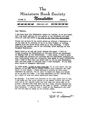 Miniature Book Society Newsletter, Volume 2, Number 1, February 1987