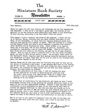 Miniature Book Society Newsletter, Volume 2, Number 3, August 1987