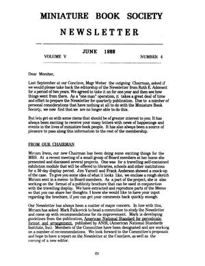 Primary view of object titled 'Miniature Book Society Newsletter, Volume 5, Number 4, June 1988'.