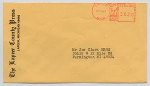Primary view of object titled '[Envelope to Joe from Lapeer County Press]'.