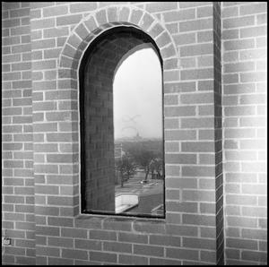 Primary view of object titled '[Exterior view of a fourth-floor window at Willis Library]'.