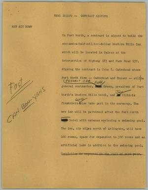 Primary view of object titled '[News Script: News Briefs -- Contract Signing]'.