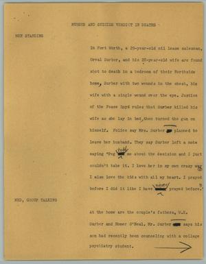Primary view of object titled '[News Script: Murder and Suicide Verdict in Deaths]'.