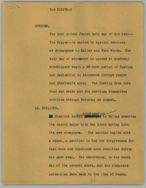 Primary view of object titled '[News Script: Yom Kippur]'.
