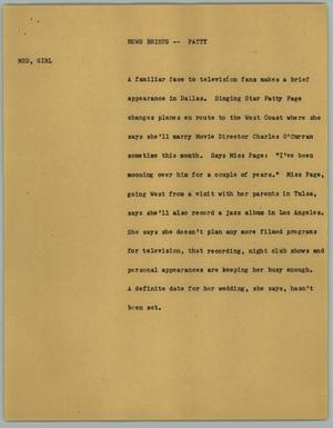 Primary view of object titled '[News Script: News Briefs -- Patty]'.