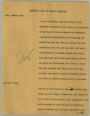 Primary view of object titled '[News Script: Mansfield Court of Inquiry Completed]'.