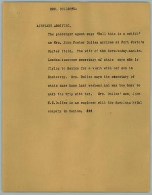 Primary view of object titled '[News Script: Mrs. Dulles]'.