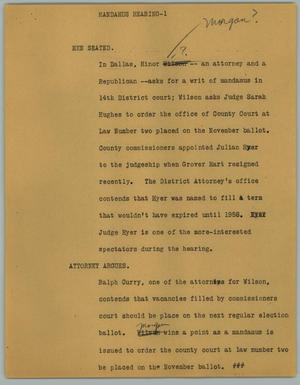 Primary view of object titled '[News Script: Mandamus Hearing]'.