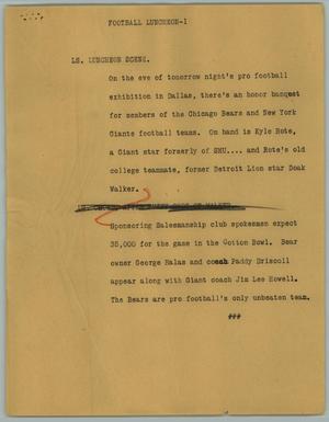 Primary view of object titled '[News Script: Football Luncheon]'.