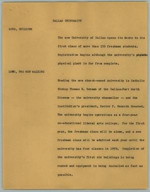Primary view of object titled '[News Script: Dallas University]'.