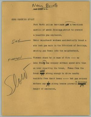 Primary view of object titled '[News Script: News Briefs - Gas Leak]'.