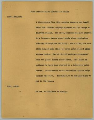 Primary view of object titled '[News Script: Fire Damages Paint Company at Dallas]'.