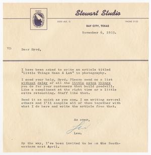 Primary view of object titled '[Letter from Lew to Mr. Byrd Williams - November 6, 1955]'.