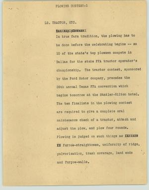 Primary view of object titled '[News Script: Plowing contest]'.