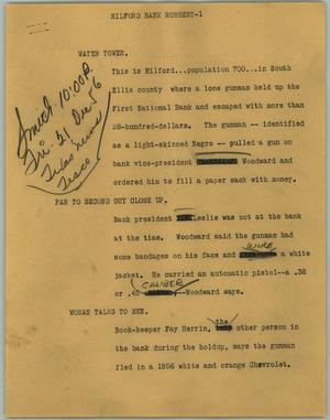 Primary view of object titled '[News Script: Milford Bank Robbery]'.