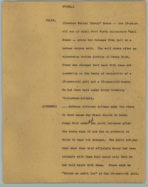 Primary view of object titled '[News Script: Evans]'.