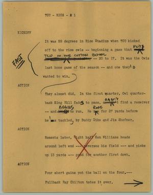 Primary view of object titled '[News Script: TCU - Rice]'.